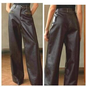 Anewsta Faux leather pants Expresso Brown Retro Distressed Wide leg Size 4